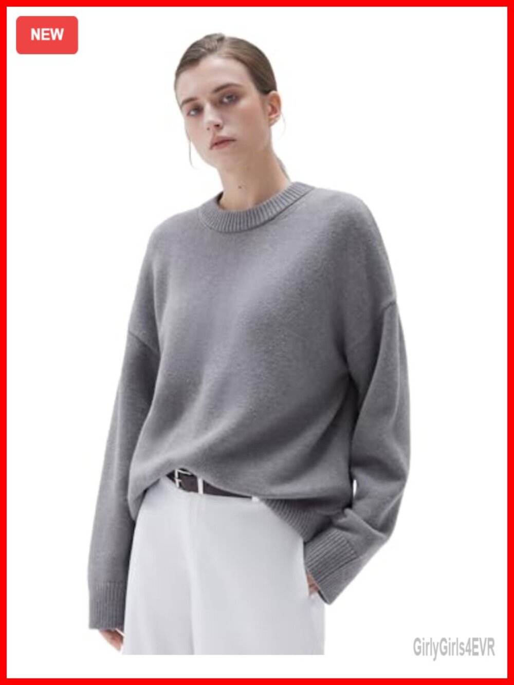 Cashmere Blend Oversized Long Sleeve Crew Neck Pullover Sweater
